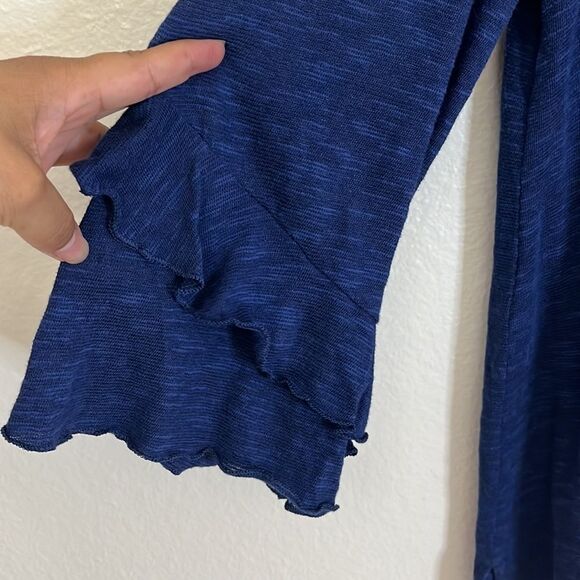 J Jill Ruffle Sleeve Top Linen Cotton Blend Blue Sz Large - Picture 7 of 10